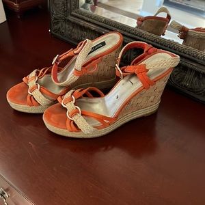 White House Black Market orange wedge sandal